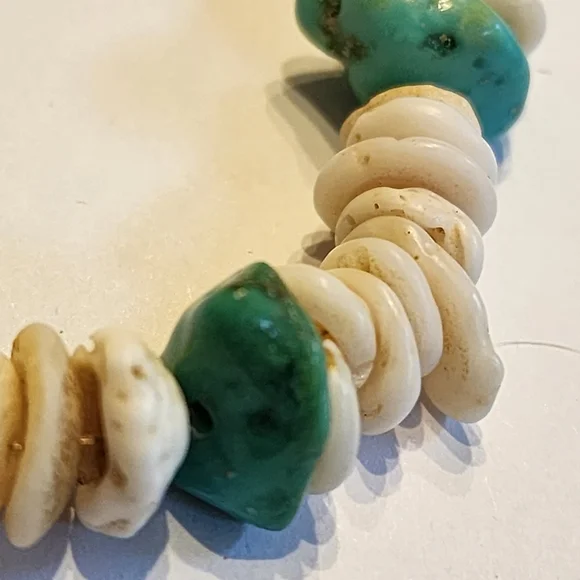 Vintage Necklace TurquoiseNuggets & Puka Shells Heishi 15 Choker